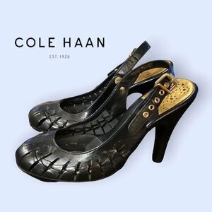 Cole Haan Black Cut Out Leather Platform Heels 8